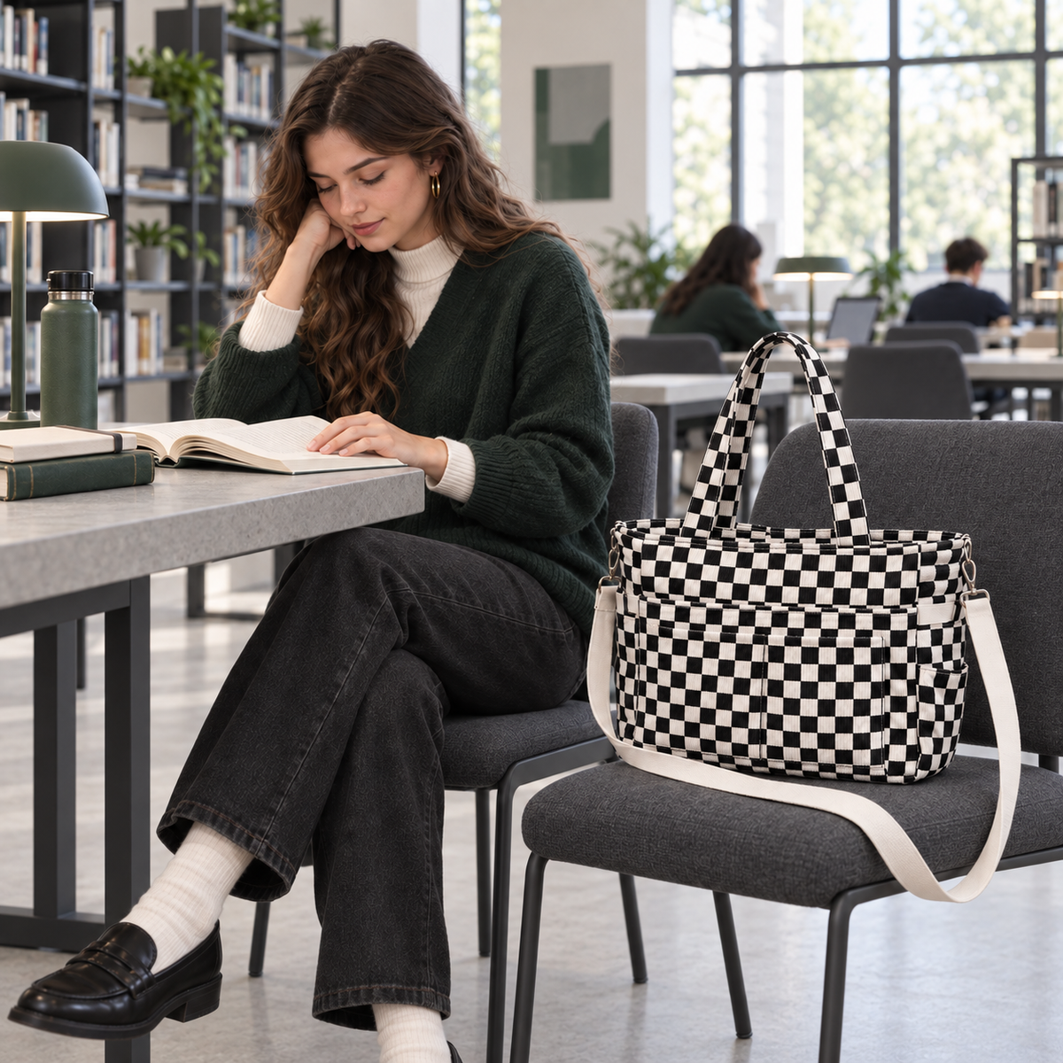 Stitchmora Campus Check Corduroy Tote